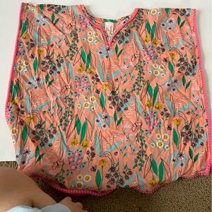 Cat & Jack Pink Floral Poncho with Green and Yellow Accents